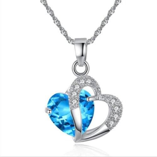 KOFSAC New Fashion 925 Silver Chain Necklace Luxury Crystal CZ Heart Pendant Necklaces for Women Wedding Party Fine Jewelry Gift
