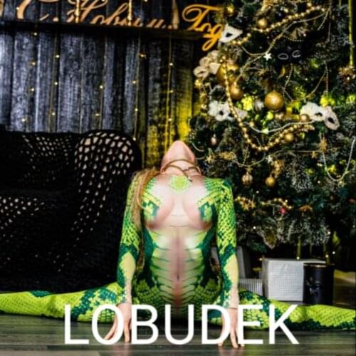 Green Snake Printing High Elastic Leotard Jumpsuit Nightclub Party Halloween Bar Cosplay Role Costume Dancer Show Stage Bodysuit