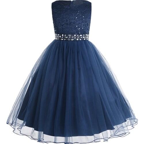 New Lace Mesh Toddler Flower Girls Dresses Elegant Sequined Kids Princess Pageant Wedding Bridesmaid Birthday Party Tulle Dress