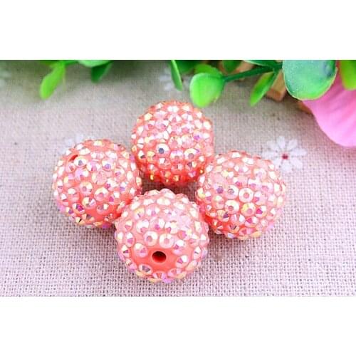 Kwoi vita Coral AB AAA Quality 20mm Chunky 100pcs/lot Resin Rhinestone Ball beads for Kids Girl Jewelry