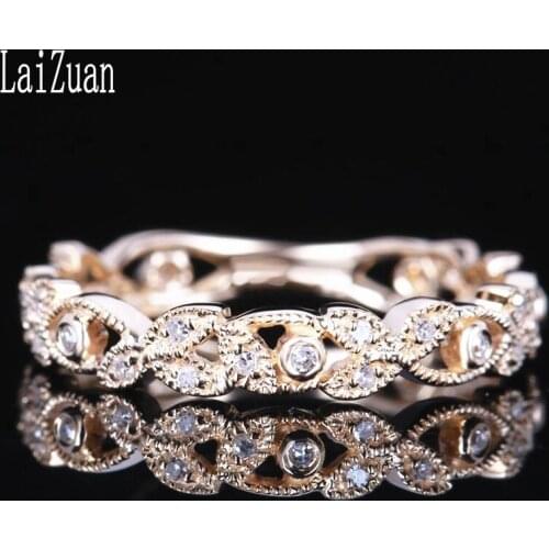 LaiZuan Solid 10K Yellow Gold 0.15CT Certified H/SI Round Natural Diamonds Engagement Wedding Band Trendy Fine Jewelry Gift Ring
