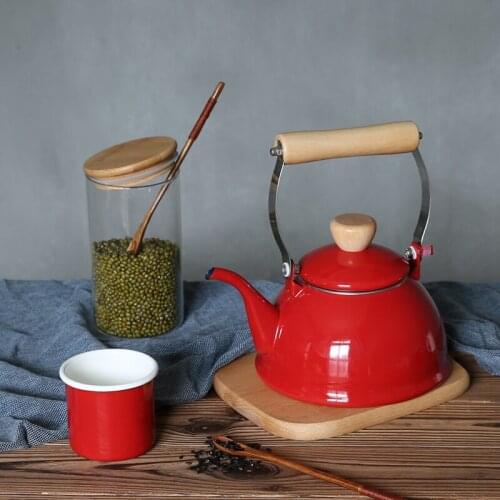 Japanese style cute small teapot enamel thickened porcelain enameled pot tea water cat kettle teakettle 1.5L