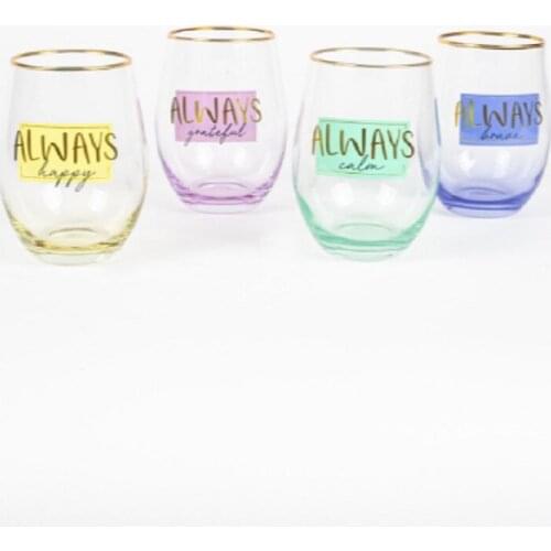 4 PIECES GLASS SET 390 ML - WRITTEN - WATER MILK WINE JUICE - FROM TURKEY