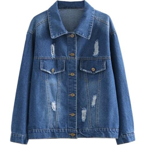 Spring and summer new back embroidery hole denim jacket, letter printing loose jacket women, casual street was thin coat female