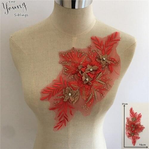 New arrive 3D Embroidered Applications for Sewing Fabric Neckline Lace collar DIY Rhinestone Trim Clothing Accessories YL1769