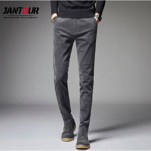 Autumn Winter Warm Men Stretch Corduroy Pants Straight Slacks Long Skinny Casual Pants Thicken Corduroy Trousers size 28-40