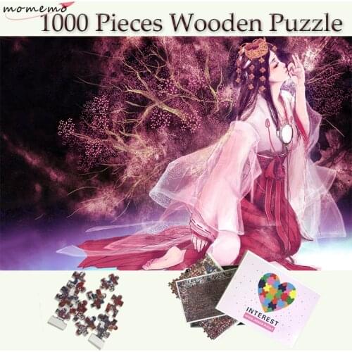 MOMEMO Sakura Girl Wooden Puzzles 1000 Pieces Adult Puzzle Cartoon Jigsaw Puzzles for Adult Children Teenagers Toys Gifts Decor