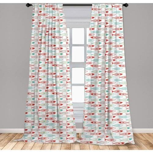 Underwater Curtains Doodle Tuna Fish with Dots Zigzags Waves Fun Pattern Window Drapes for Living Room Bedroom
