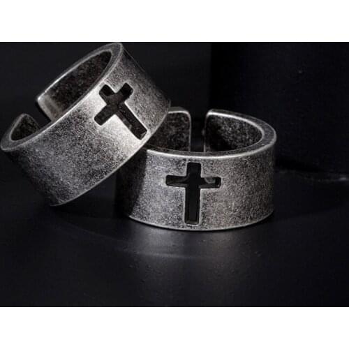 Simple Hollow Cross Ring for Men And Women Fashion Open Finger Band Classic Stainless Steel Christian Religion Jewelry Wholesale