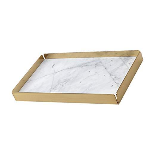 Natural Marble Rectangle Tray with Detachable Gold-Plated Metal Base