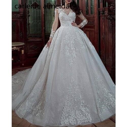 Vestido de noiva Luxury Princess Lace Wedding Dress Long Sleeves Bride Dress 2021 Wedding Gowns