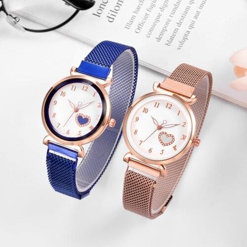 2021 Luxury Womens Watches Bracelet Quartz Rose Gold Mesh Magnet Watch Women Heart-shaped WristWatch Ladies Dress Clock Gift