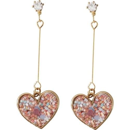 Korean Style Shinny Pink Shells Heart Shape Pendientes Earrings Ear Clip Non Pierced Earrings For Young Women Lady