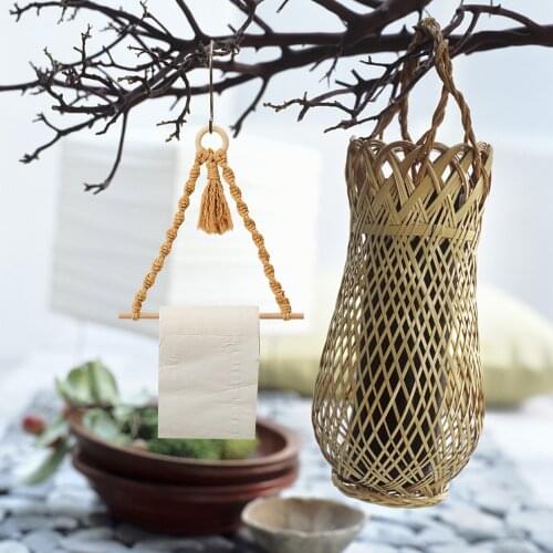 Hand-Woven Cotton Rope Toilet Paper Holder Dispenser Hand-woven Tapestry Macrame Wall Hanging Bathroom Towel Rack Decoration