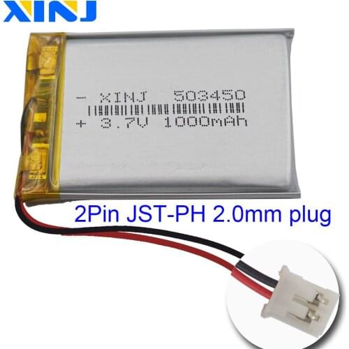 XINJ 3.7V 1000mAh Li Polymer Battery Li po Li ion cell 2pin JST-PH 2.0mm plug 503450 For driving recorder Camera MID mp5 PAD GPS