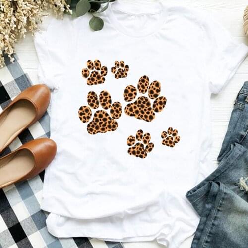 Women Lady Leopard Dog Paw Fashion Animal Summer Autumn Print T Tee Womens Tshirt for Female Shirt Clothes Top Graphic T-shirt