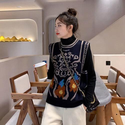 Women Sweater Vest Sweater Vest Jacket Womens Loose round Neck Autumn and Winter Sleeveless Waistcoat Sweater Jacket