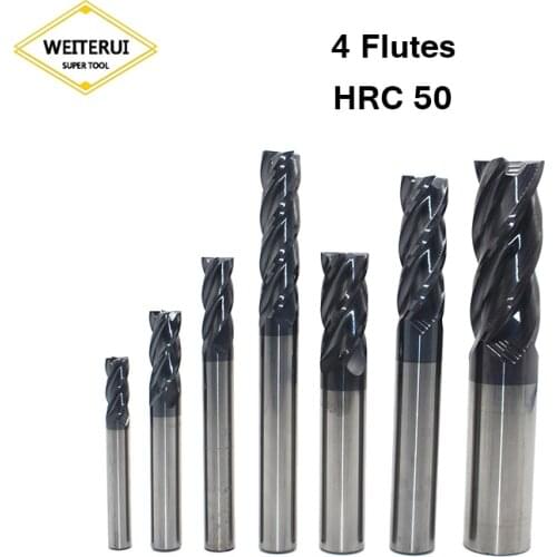 1pc 4 Flute HRC50 Endmill 4mm 5mm 6mm 8mm 12mm Carbide endmill machine Tungsten Steel cnc Milling Cutter End Mill tools