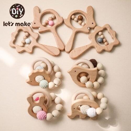 2pcs Baby Toys Wooden Cartoon Animal Rattle Baby Crochet Nursing Bracelet Infant Hand Bells Shaking Early Educational Toys Gift
