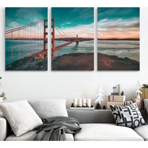3 Pieces Wall Art Modern Nordic Landscape Bridge Canvas Painting Home Room Decoration Posters for Home Design Frameless Picture