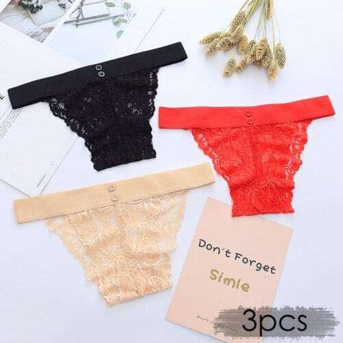 3pcs Women Sexy Lace Briefs Transparent Panties Thongs Cotton G-string Lingerie Underwear Low-Rise Floral
