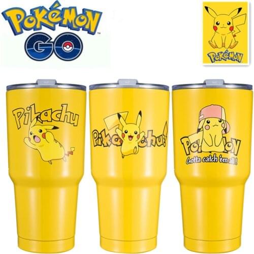 30oz 900mL Pokemon Pikachu Water Cup 304 Stainless Steel Vacuum Insulation New Cute Cartoon Mug Straw Cup Beer Mug Icemaster Cup