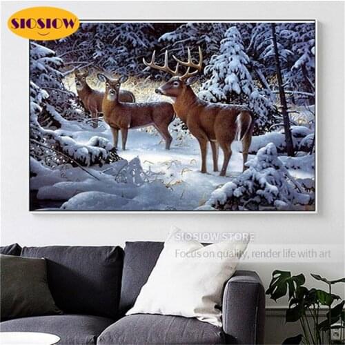 5D Diy Diamond Painting Snow Deer Full Drill Round Animal 3D Dimond Mosaic Rhinestones Embroidery Cross-stitch Home Decor Nordic
