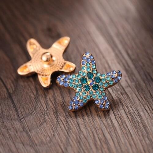 6pcs/lot New Crystal Starfish Snap Buttons Jewelry Vintage Metal Owl Snap Button Fit 18MM Snap Bracelet for Women Charms Jewelry
