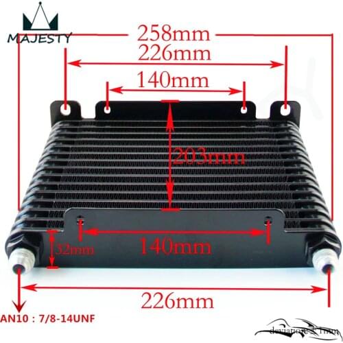 AN10 32mm Aluminum 15 Row Engine/Transmission Racing Oil Cooler Black