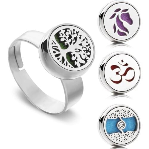 Aromatherapy Jewelry Rings 12mm Essential Oil Diffuser Locket Ring Stainless Steel Tree Horse Flower Mini Adjustable Open Ring
