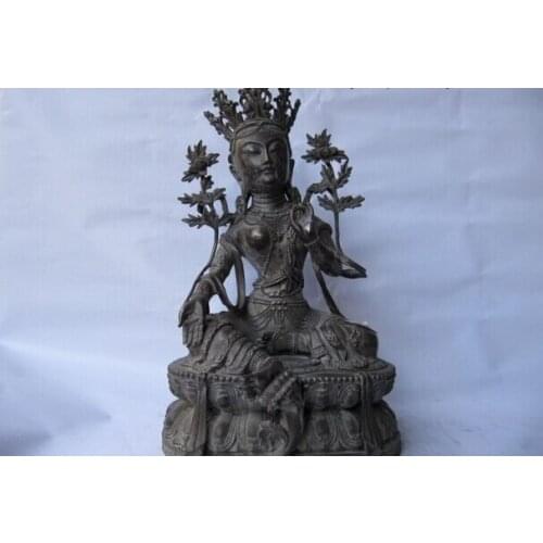 Fast shipping USPS to USA S0655 Tibet Pure bronze Copper padma Green Tara Kwan-yin Goddess GuanYin Buddha Statue
