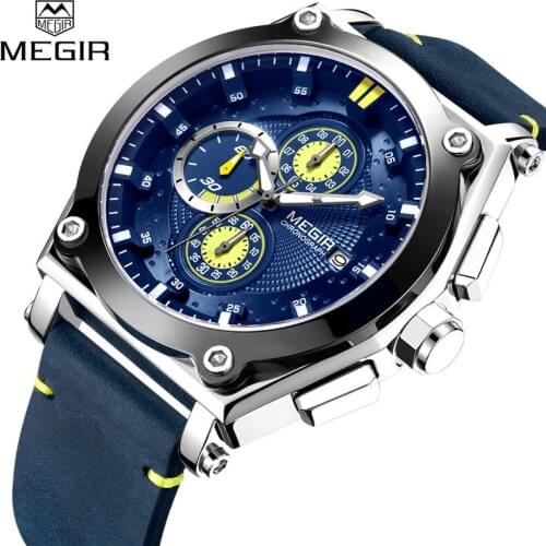 MEGIR Men Watch Top Brand Luxury Gold Chronograph Wristwatch Date Military Sport Leather Band Male Clock Relogio Masculino 2098