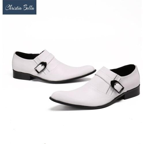 Christia Bella British White Wedding Men Shoes Pointed Toe Business Oxford Leather Shoes Plus Size Party Dress Shoes Footwear