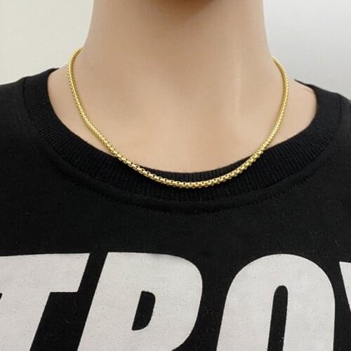 Mens sweater chain square pearl chain stainless steel wild simple necklace hot sale