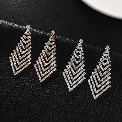 European Exaggerated Multi-layer stripe Drop Earrings Women Shiny Rhinestone Geometric Dangle Earrings Party Jewelry Gifts E770