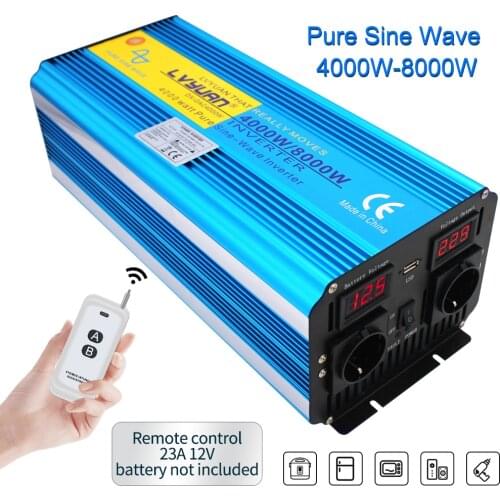 8000W pure sine wave Inverter 12V to 220-240V Voltage transformer remote control inverter Europe plug USB charging EU socket