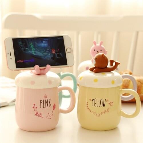 South Korea cute cartoon ceramic mug with cover spoon office couple coffee cup creative belly drink cup
