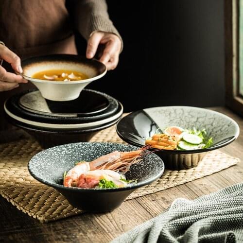 6/7/8 inch ceramic ramen bowl creative vegetable salad seafood bowl Chinese chaotic noodle soup bowl Japanese retro tableware