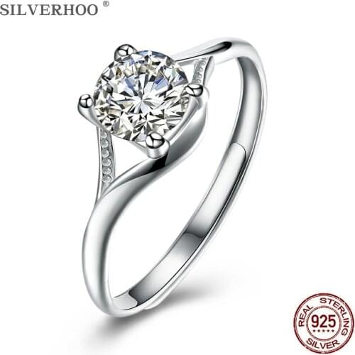 SILVERHOO 925 Sterling Silver Jewelry 5A Zircon Adjustable Geometric Women Rings Wedding Party Holiday Gift Female Pretty Ring