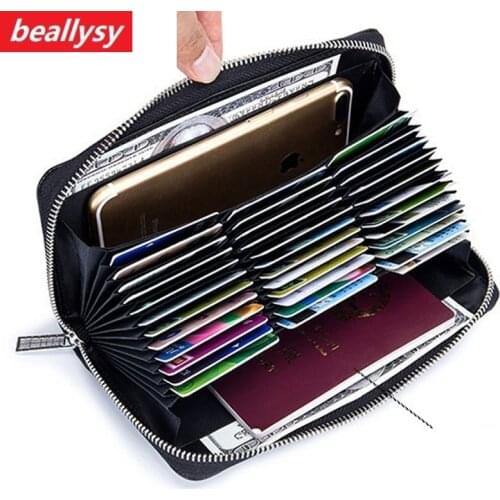 New Genuine cow Leather anti theft 36 Card Holder Purse Credit Card Case Organizer passport Wallet Men RFID Blocking card Wallet