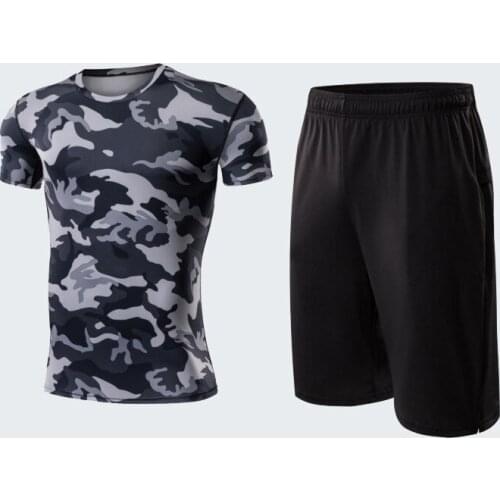 Fitness Suit Mens Sportswear Short-sleeved Running Suit Basketball Quick-dry T-shirt Shorts 2pcs Outdoor Exercise Training Sets