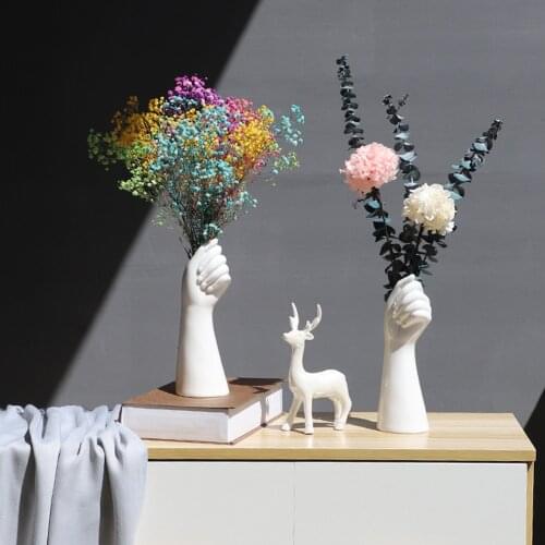 Creative Hand Vase Flowers Ceramics Holder Modern Home Office Decor Floral Composition livingroom Ornament Vase Decoration