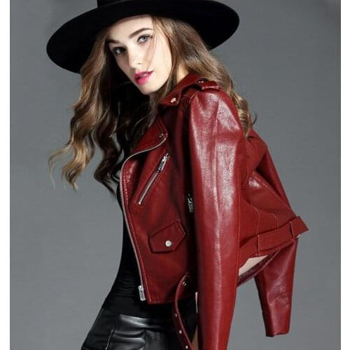 Spring Autumn New PU Leather Coat Women Long Sleeved With Belt Zipper Slim Short Fit Waist Motorcycle Fashion Fringed Jackets