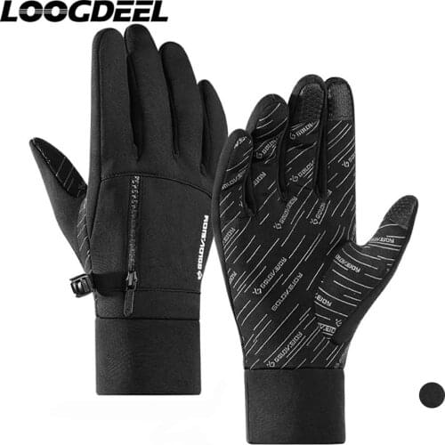 LOOGDEEL Cycling Gloves Waterproof Rainproof Sensitive Touch Screen Windproof Add Velvet Warm Non-slip Comfortable Riding Gloves