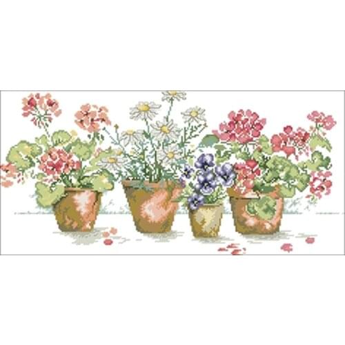 A row of flower pots patterns counted 11CT 14T 18CT Cross Stitch Set DIY Cross-stitch Kits Embroidery Needlework Home Decor