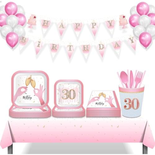 Womens 30th Birthday Party Jewelry Theme Disposable Tableware Sets Square Plate Happy Birthday Wedding Hen Party Supplies