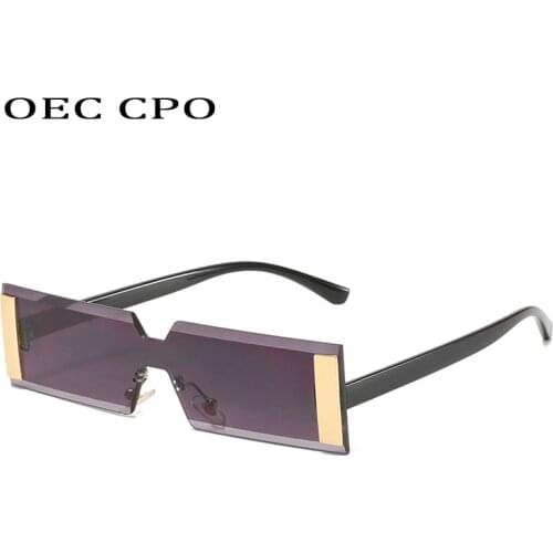 OEC CPO Fashion Rectangle Sunglasses Women Brand One Piece Rimless Sun Glasses Female Vintage Square Eyewear Men Oculos UV400