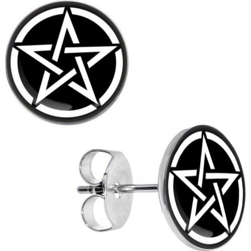 Wholesale Stainless Steel Pentagon Logo Stud Earrings Fake Plugs Size 8mm 10mm*0.7mm 50 pieces AW5096