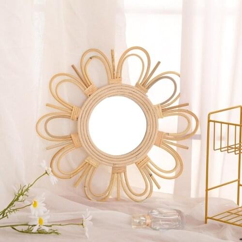 2021 New Woven Rattan Dressing Mirror Innovative Art Decoration Makeup Mirrors Bathroom Bedroom Wall Hanging Mirror