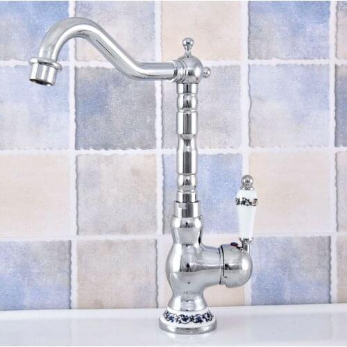 Polished Chrome Brass Kitchen Vanity Sink Faucet Mixer Tap 360 Swivel Spout Hot/Cold Single Hole Deck Mounted Lsf670